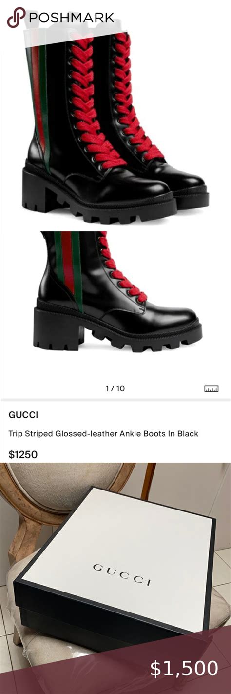 gucci trip striped glossed-leather ankle boots|Gucci boots customer service.